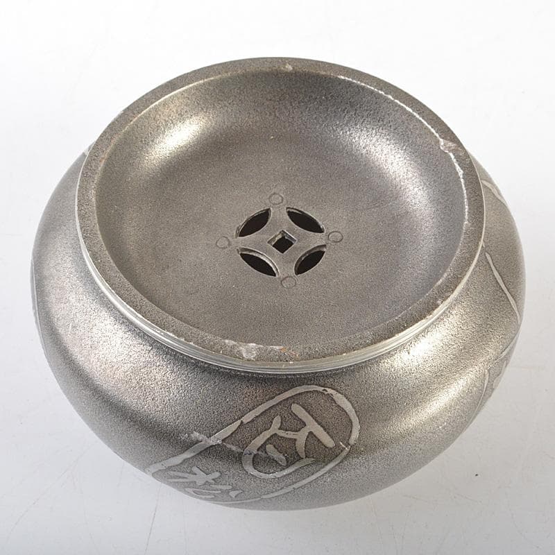 煎茶道具 間村自造 錫製 文字文 茶こぼし 約269g V R7017