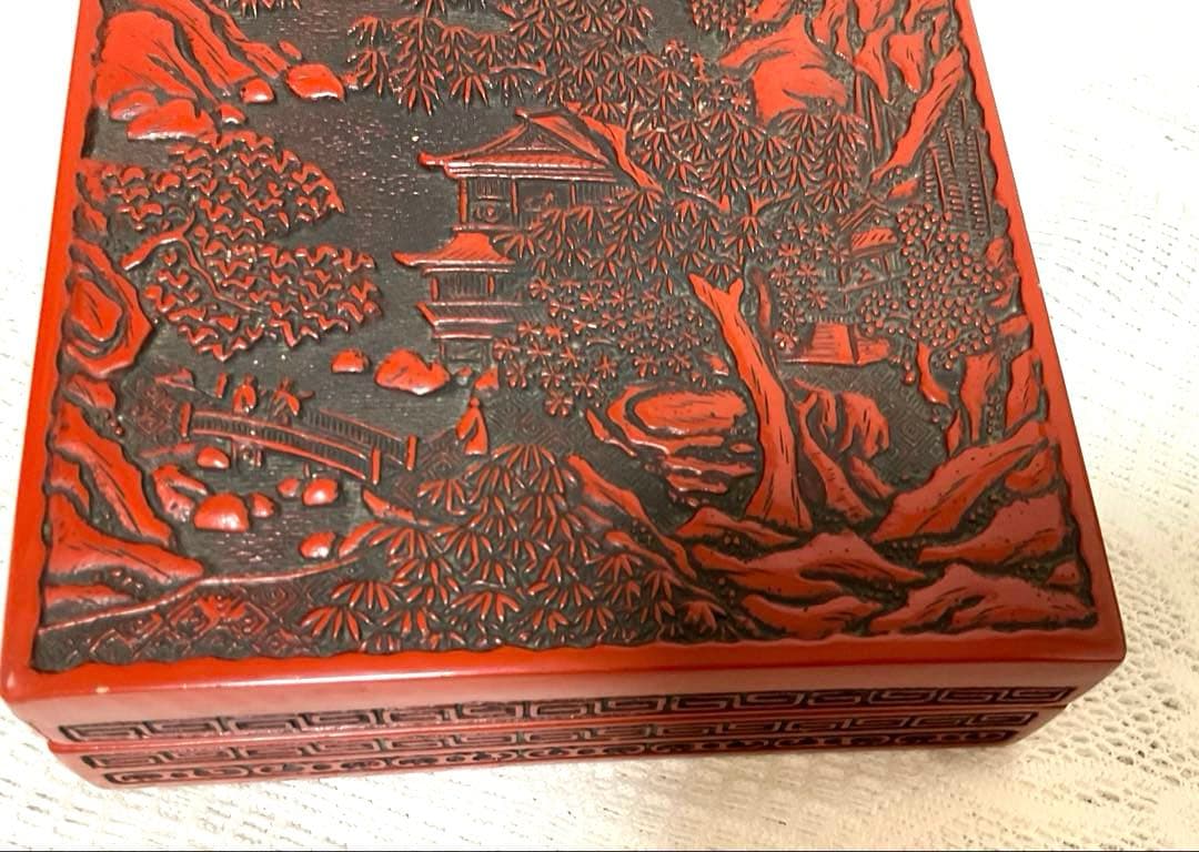 お値下げしました ヴィンテージ 堆朱 硯箱 硯 日本伝統工芸 仙台堆朱？