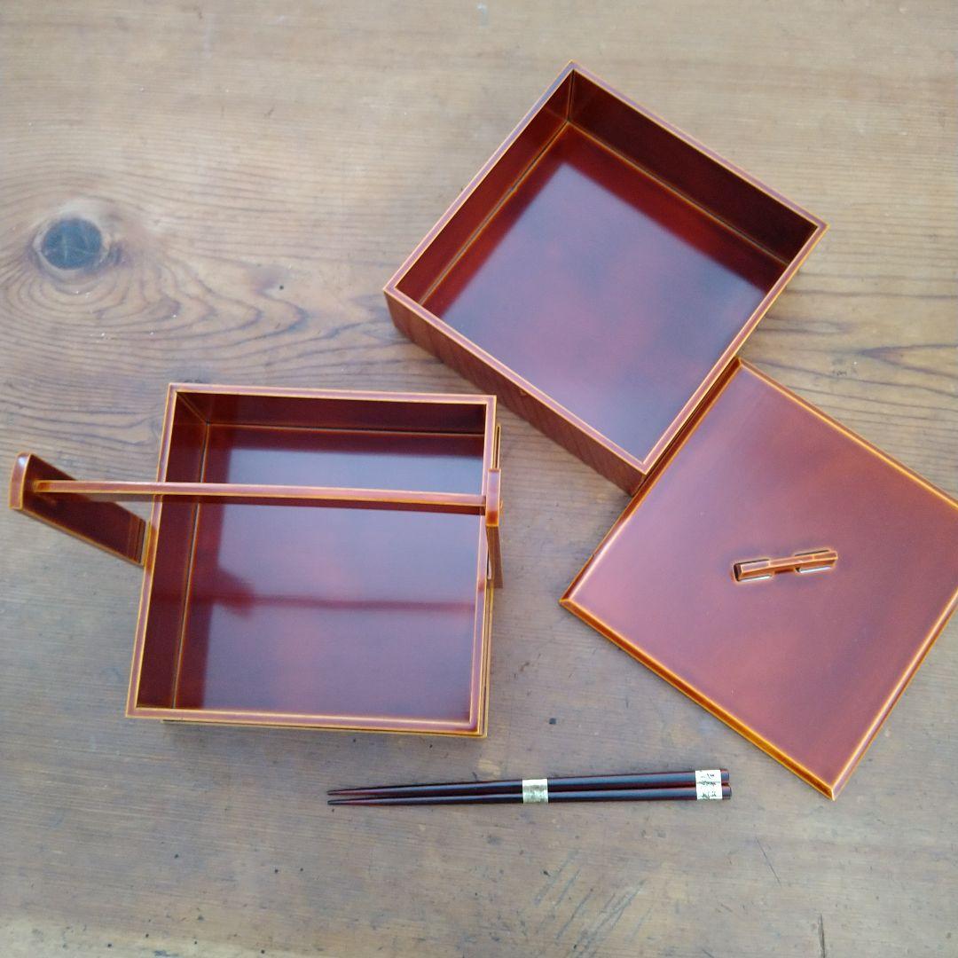 【値下げ！】【新品未使用】★美しい工芸品★【飛騨春慶塗】手提 箸付二段重