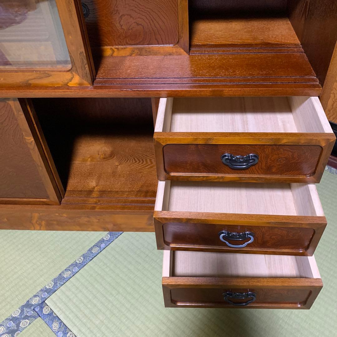 茶箪笥 和風収納棚 ガラス扉付き アンティーク風 高さ約120㎝