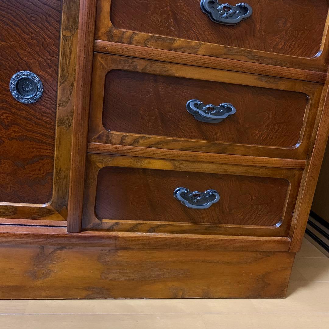 茶箪笥 和風収納棚 ガラス扉付き アンティーク風 高さ約120㎝