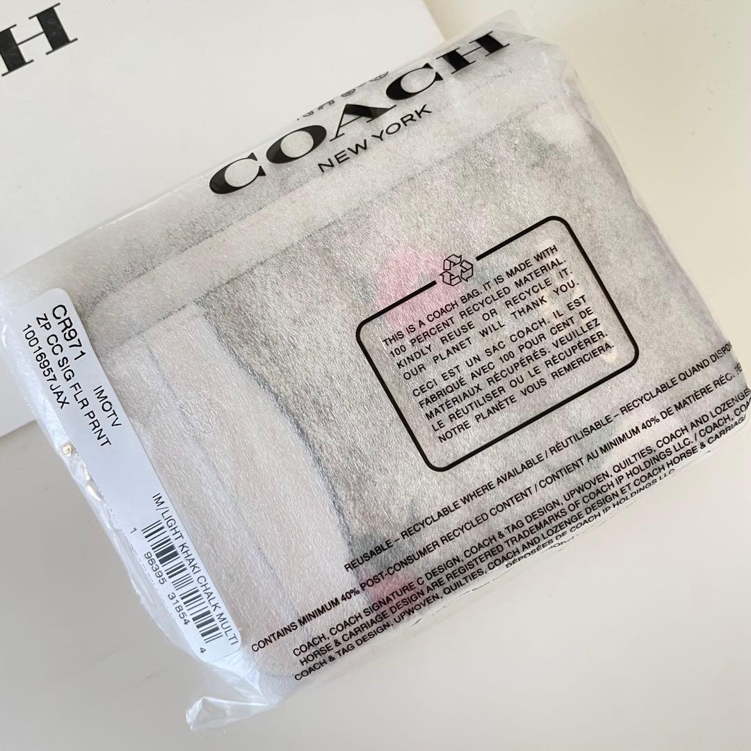 COACH コース　ケース　小銭入れ財布　ホワイト　ピンク　フラワー　花柄