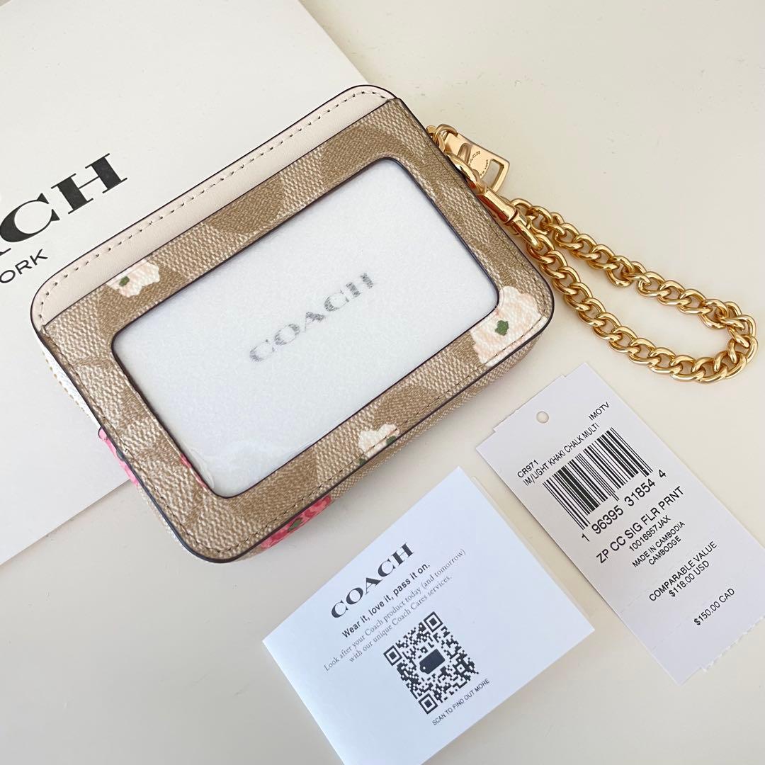 COACH コース　ケース　小銭入れ財布　ホワイト　ピンク　フラワー　花柄