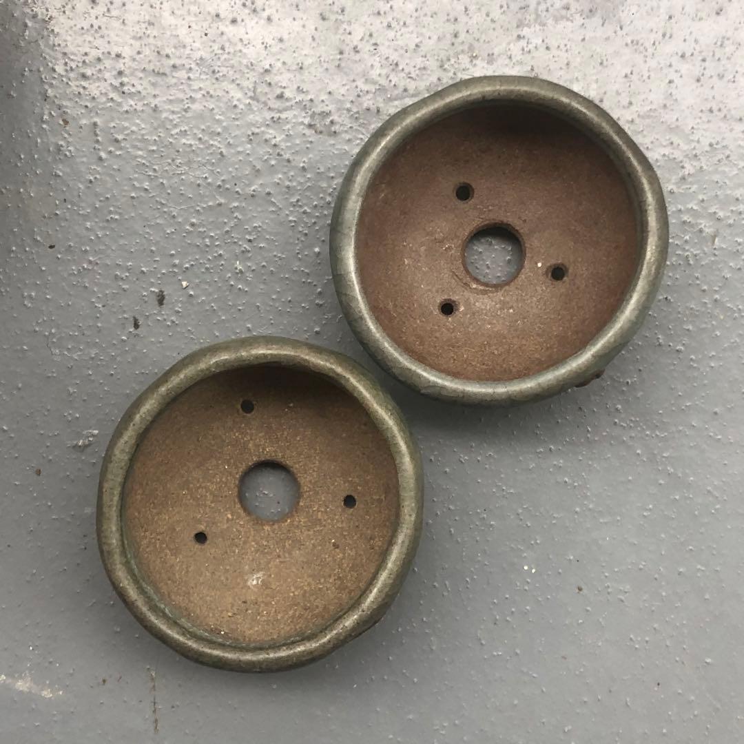 331.彫刻豆丸鉢2点 盆栽鉢 5.5*3cm