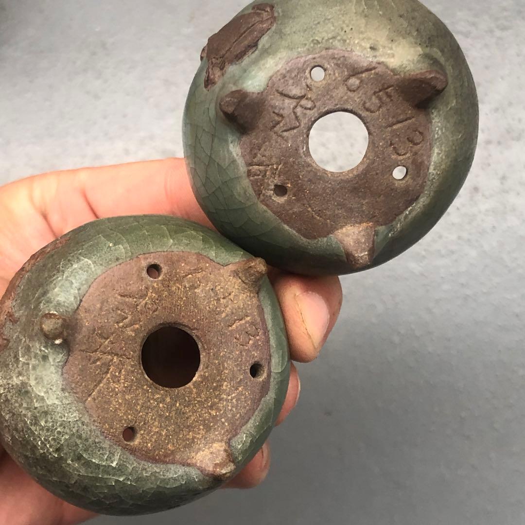 331.彫刻豆丸鉢2点 盆栽鉢 5.5*3cm