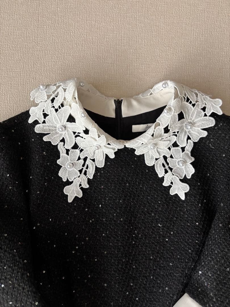 LEJA 花柄レースカラースパンコール刺繍Aラインワンピースドレス LEJA