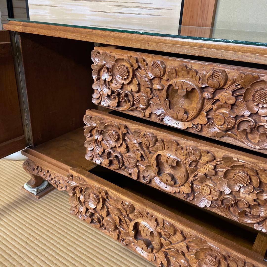 木彫り装飾のキャビネット インドネシア オーダーメイド 12/26まで