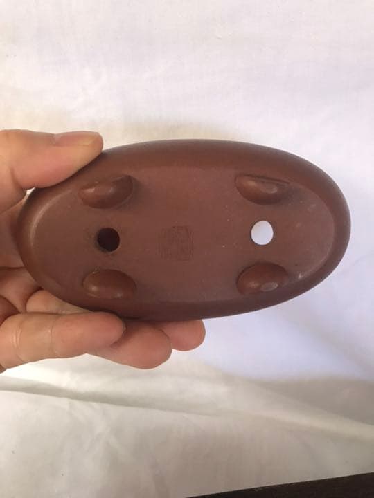 盆栽鉢　盆栽鉢　レアミニ盆栽鉢中國宜興朱泥袋式細長楕円小品11.5x6.5x3