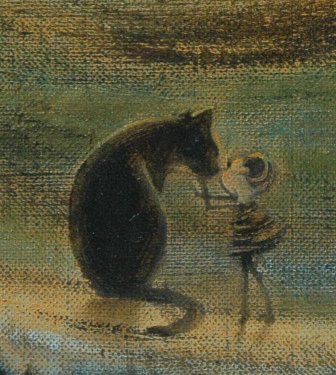 油絵 菅家令子絵 絵画インテリア額付(青緑＋金色の枠)F3-051821犬猫女子