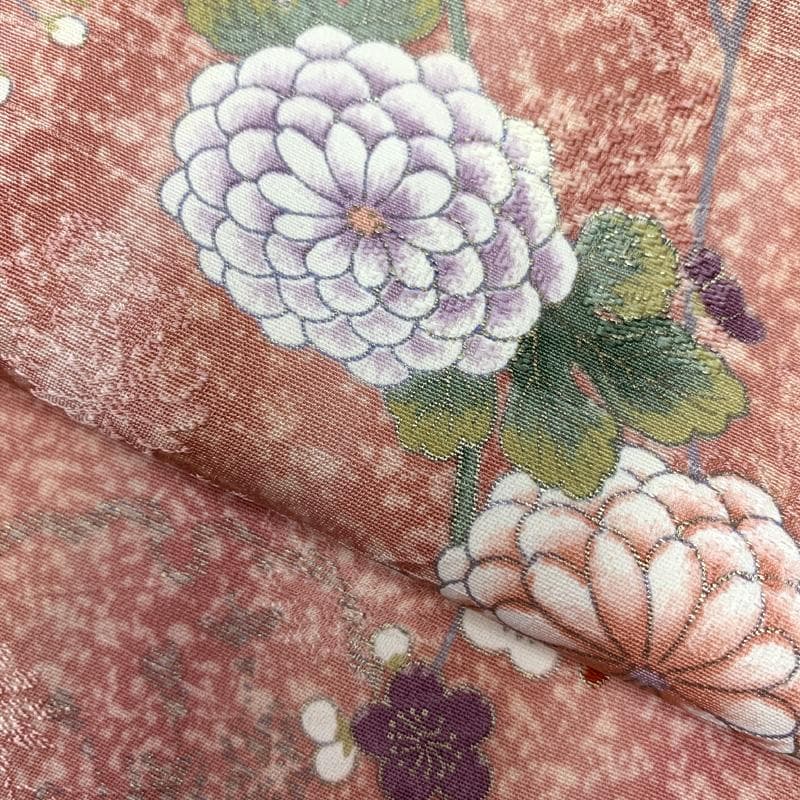 509ag31□七五三 七歳 女児 着物&袋帯 菊 梅 くすみピンク□美品