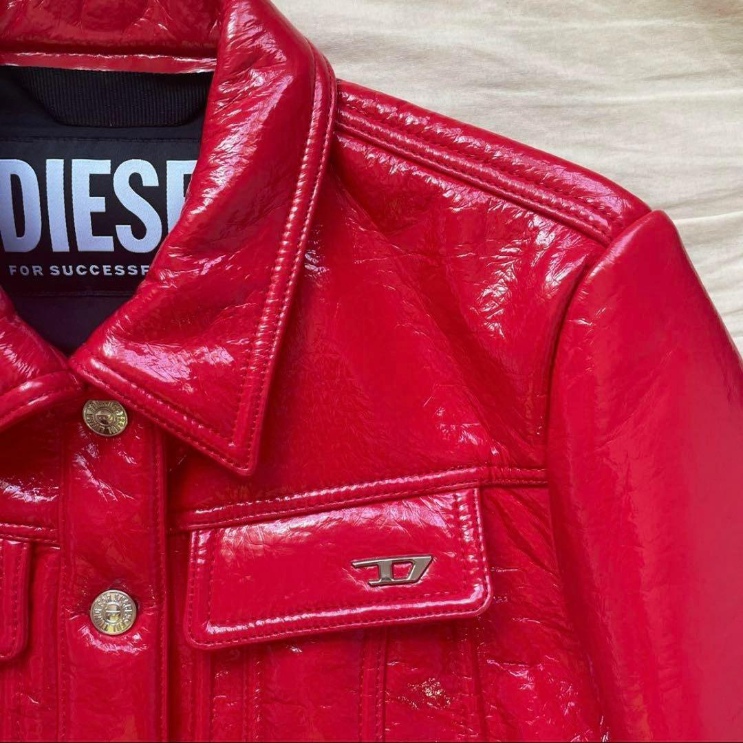 DIESEL 赤 レザージャケット ディーゼル エナメルトラックジャケット