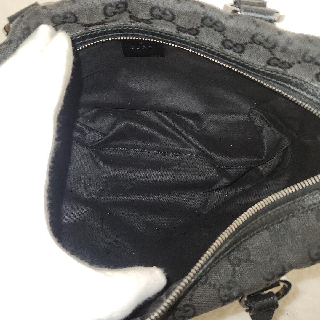 グッチ　GG　キャンバス　レザー　ブラック　ハンドバッグ　ボストン