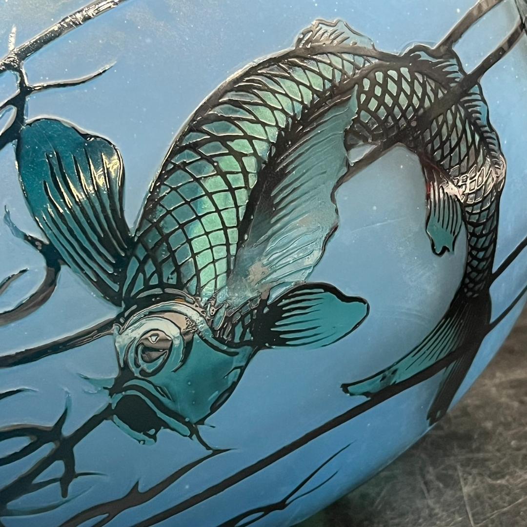 エミールガレ 鯉紋 特特大 花瓶 カメオ彫り 被せガラス 高さ40cm