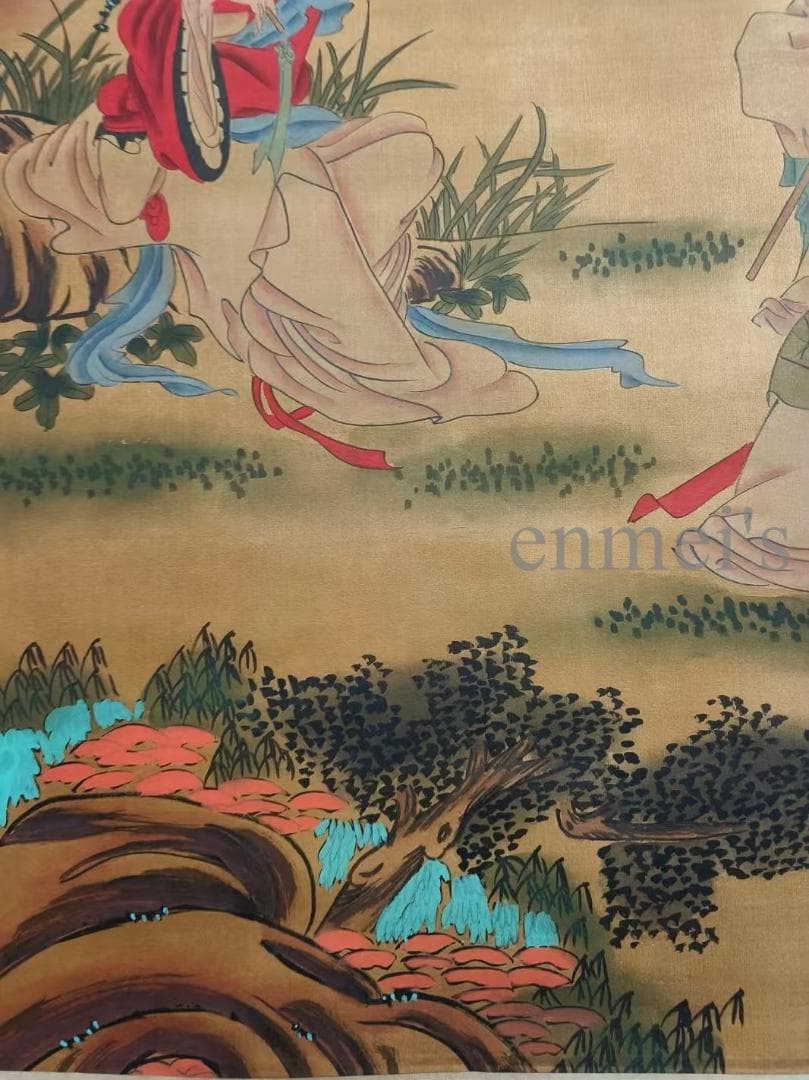 中国古美術 明代 仇英作款 仕女図 水墨画 絹本 肉筆 四尺 中堂画