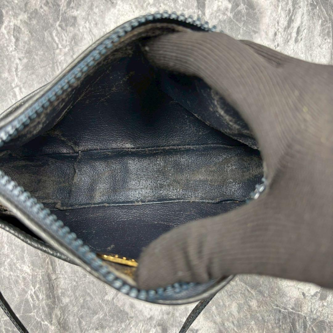 ✨美品✨GUCCI GG ショルダーバッグ ネイビー ベージュ ロゴ レザー金具