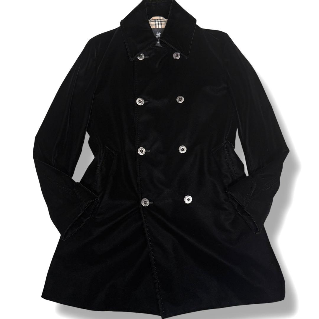 未使用級 バーバリーブラックレーベル ベロア ノバチェック ロングコート 黒 M