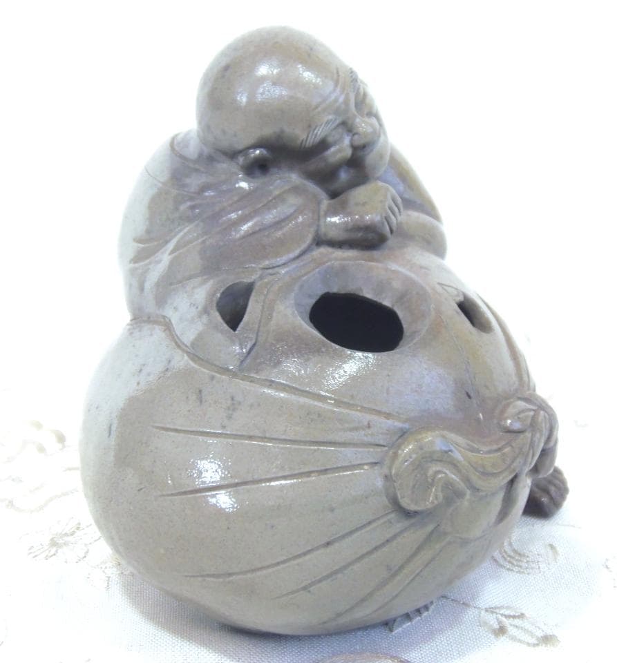 訳アリ特価！白備前 青備前 香炉 布袋 備前焼 置物 レア古備前・レア備前焼