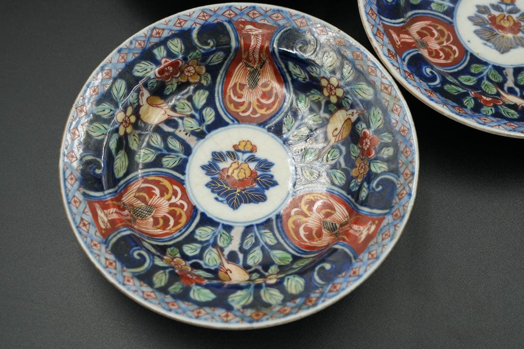 古伊万里　里帰り　元禄享保染錦皿　五客　磁貫アリ