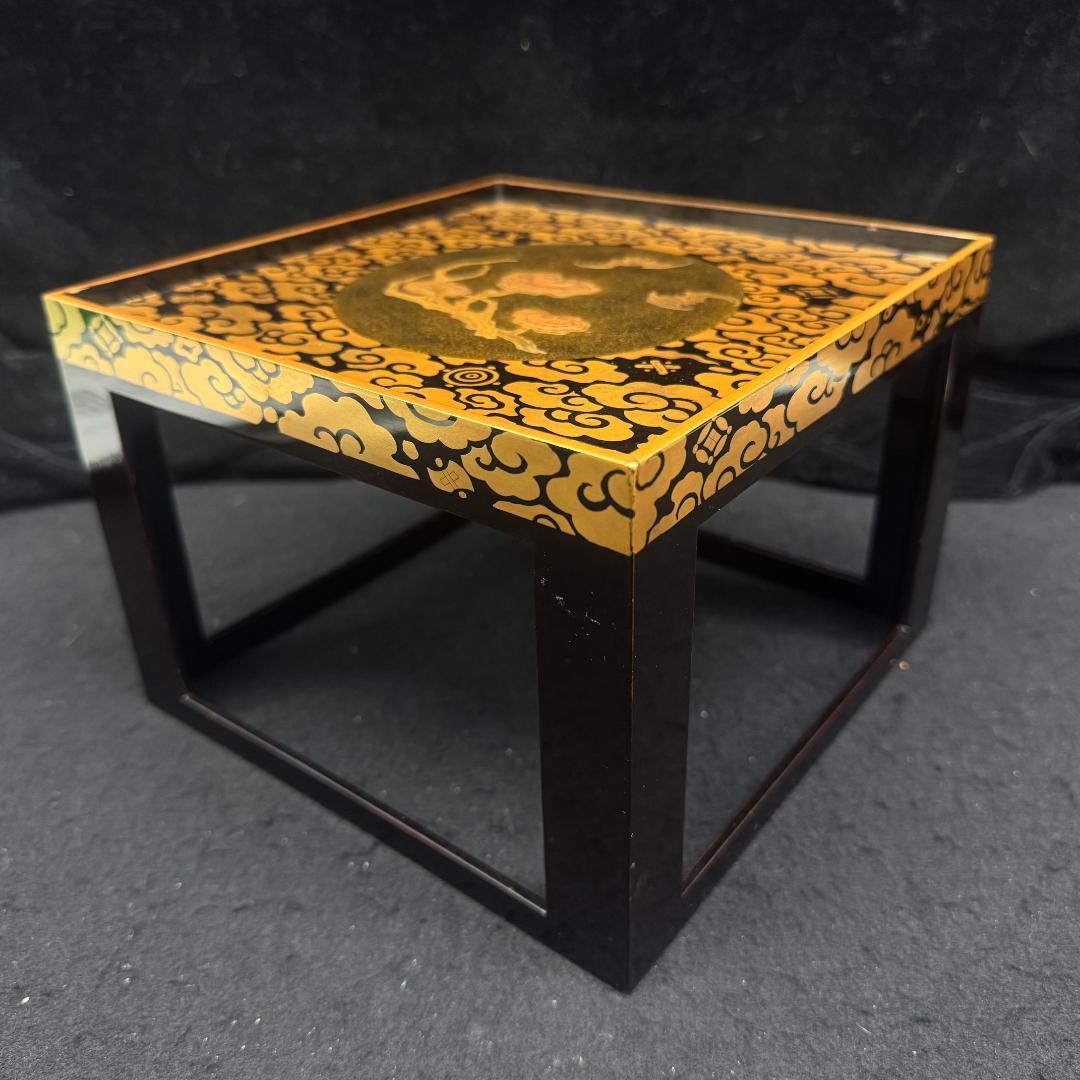 江戸中・後期 重金蒔絵 雲文霊芝様 献菓台 共箱 天然