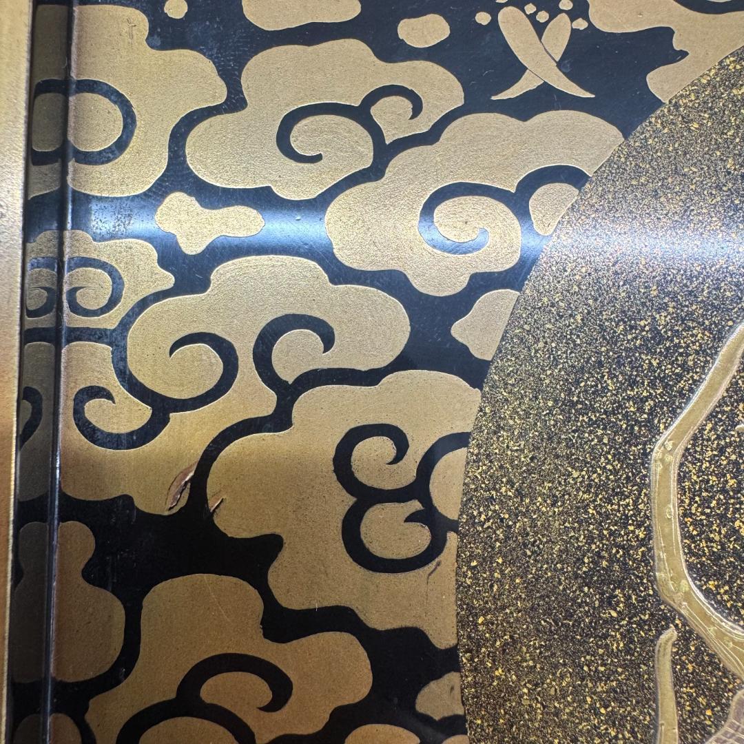 江戸中・後期 重金蒔絵 雲文霊芝様 献菓台 共箱 天然