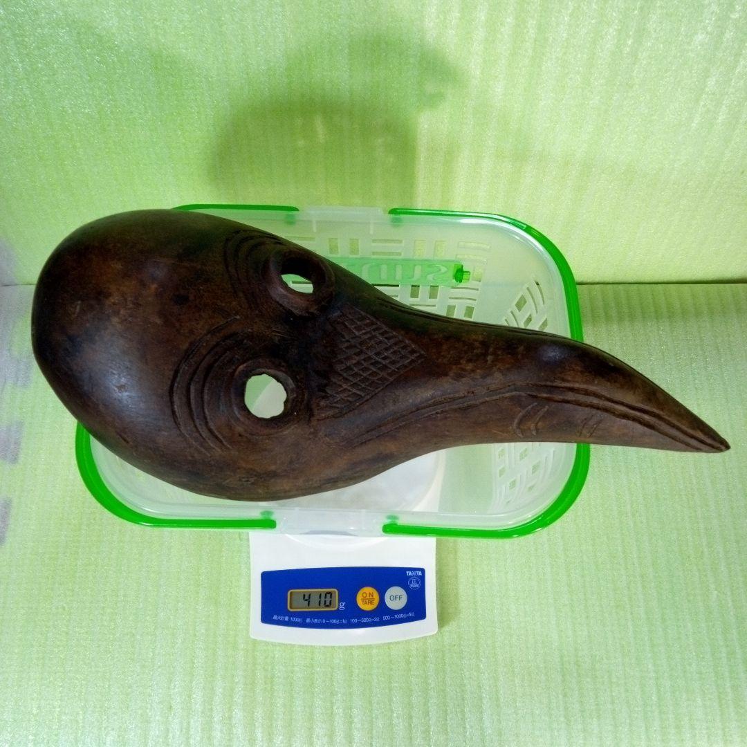 木製木彫り鳥人間のようなマスクお面レトロアンティークオブジェ