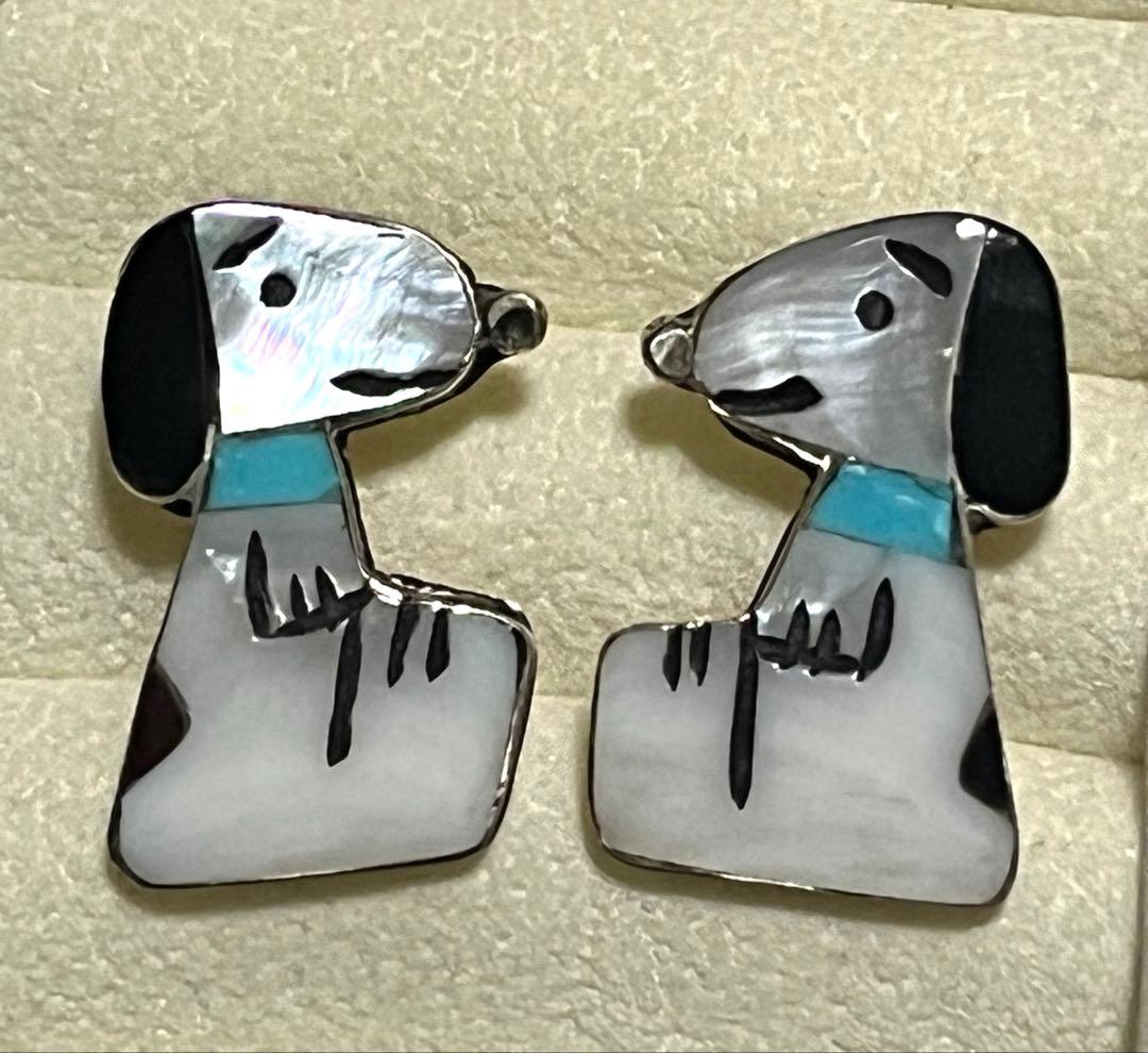インディアンジュエリー ズニ族 スヌーピー ピアス ピアスインレイの