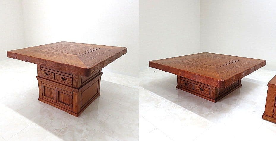 希少品 府中「松尾博昭」作 欅無垢材ダイニング5点セット 長火鉢/団炉裏