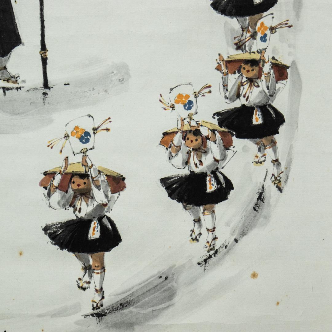 掛軸-1418　尾崎利太郎　住吉おどり図　共箱