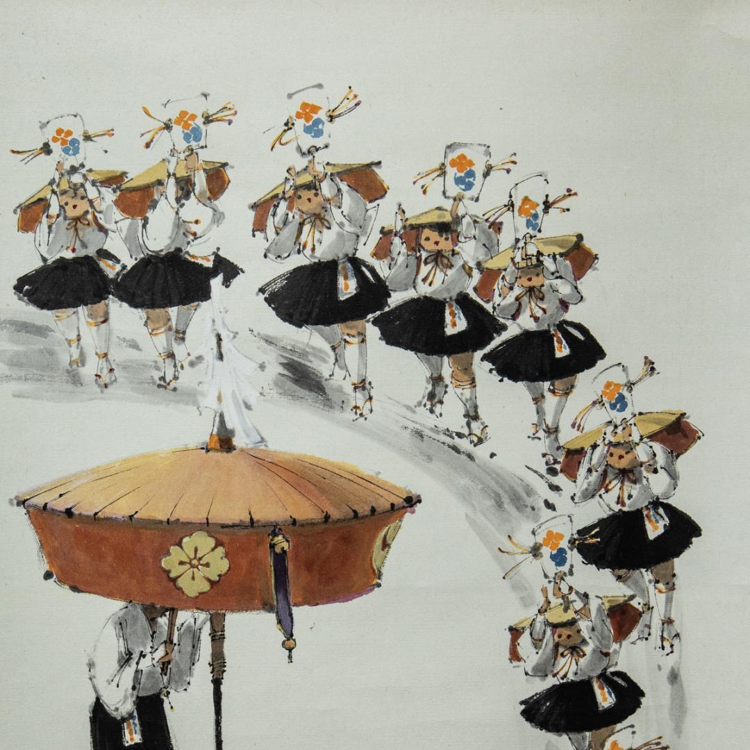 掛軸-1418　尾崎利太郎　住吉おどり図　共箱