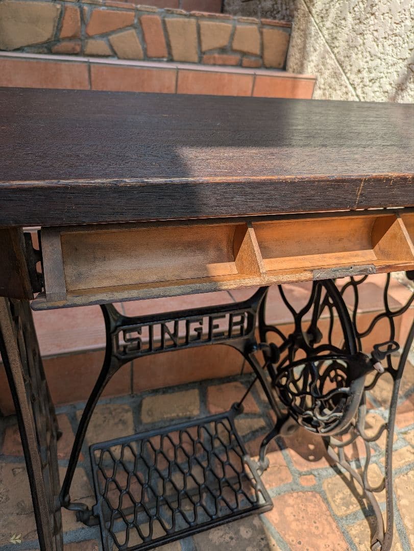【送料込】シンガー ミシン台 アンティーク アイアン 古材PCデスクカスタム