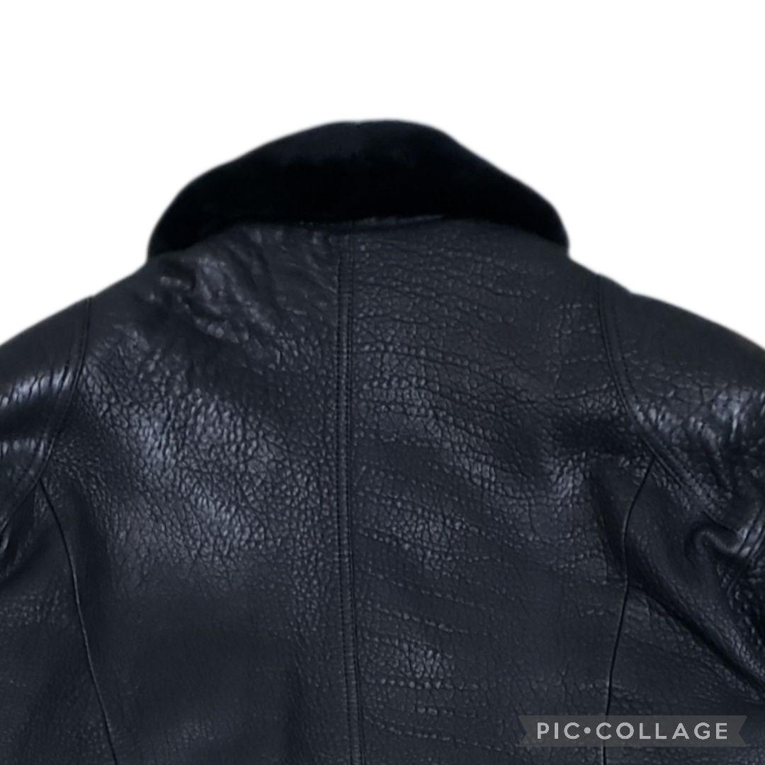 羊シボ革 短丈 A-2 G-1モチーフ シングルライダース黒 襟ボア取外可 LL