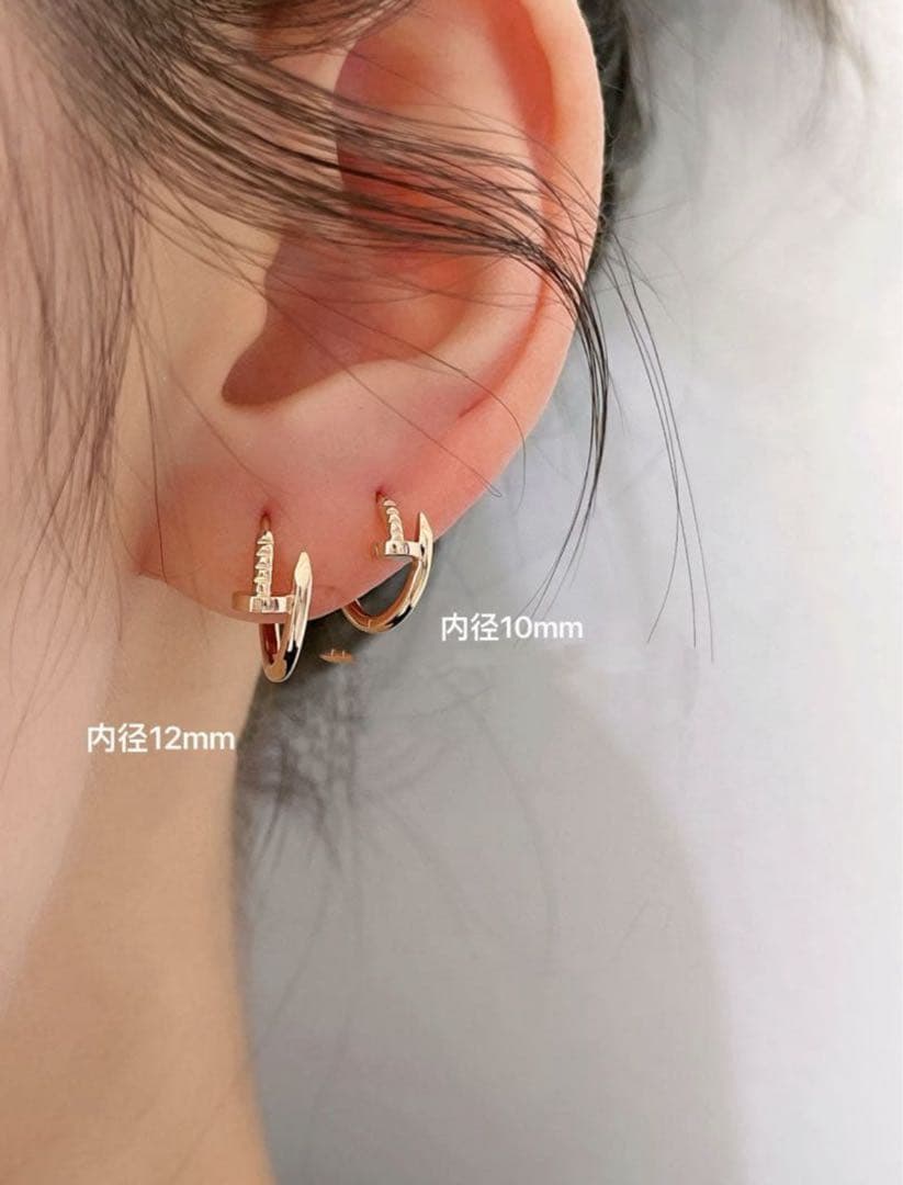 K18YG WG PG 天然ダイヤモンド 釘モチーフ フープピアス(ダイヤなし