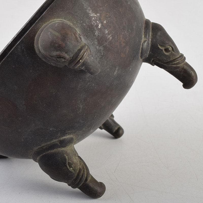 中国　古銅　象摘三つ足香炉　T90刻印　象香炉　二点まとめて　U　R9396