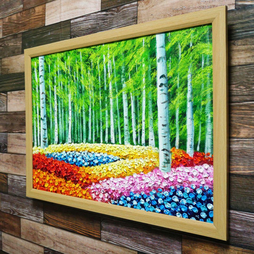 油絵 絵画 【白樺の花畑 】