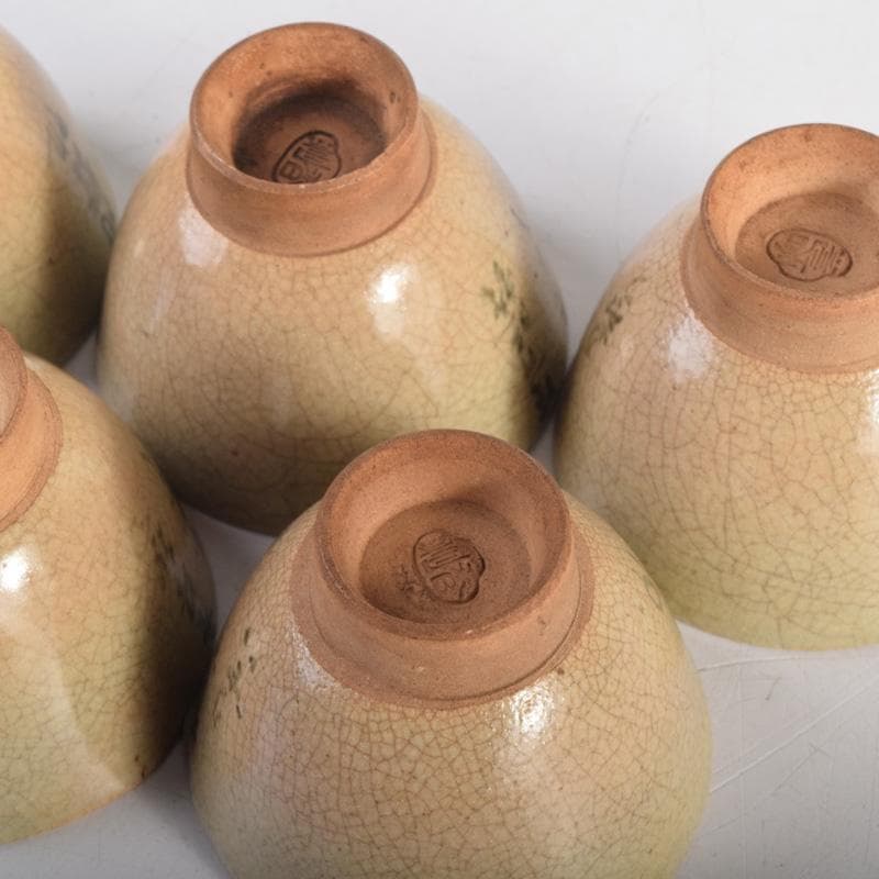 煎茶道具　虫明焼　森香洲作　漢詩文　煎茶碗　五客　C　8284