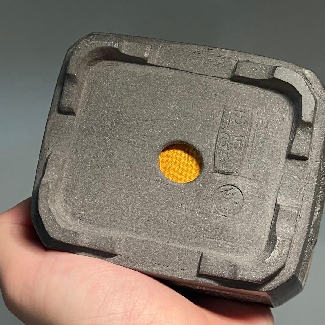 823.石心 灰泥彫刻唐獅子切角長方 盆栽鉢 植木鉢 10.7*9*5.5cm