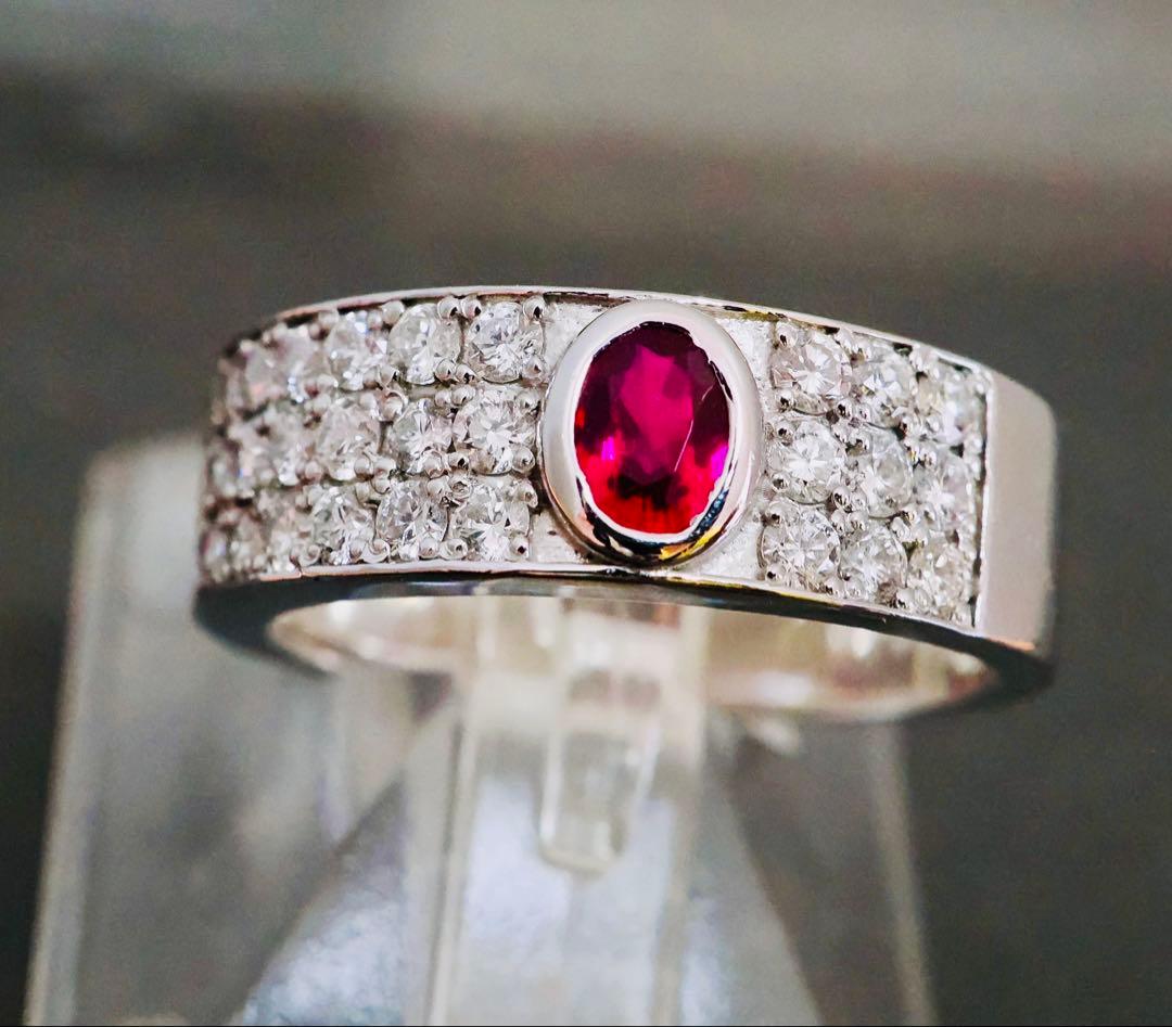 非加熱　ピジョンブラッド ミャンマー ビルマ ルビー ダイヤモンド リング