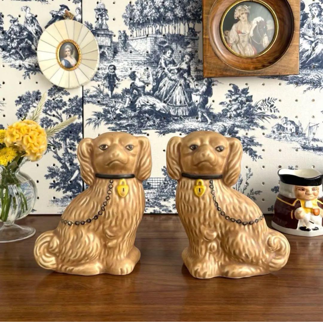 英国ヴィンテージ ♤ スタッフォードシャードッグ 小さめ14cm ヴィンテージ英国製スタッフォードシャードッグ、ヴィクトリア時代スタイル