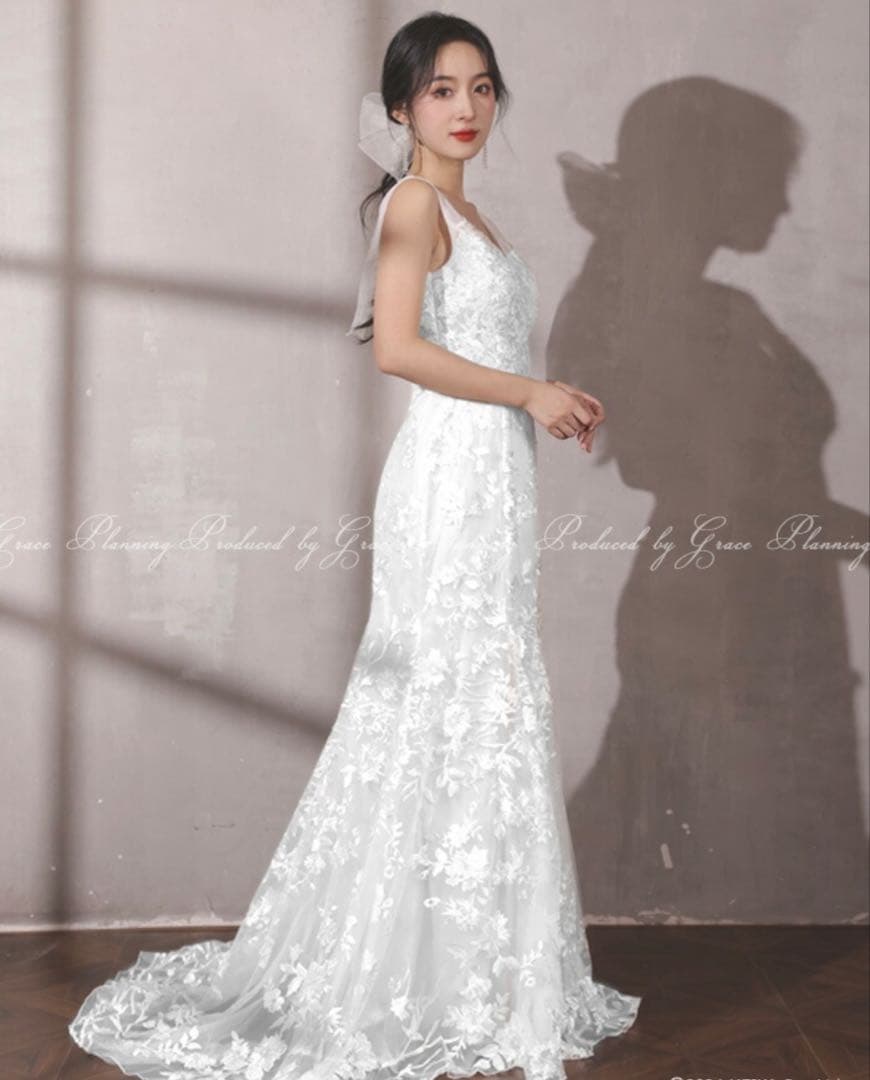 刺繍 ウェディングドレス　前撮り　マーメイドドレス
