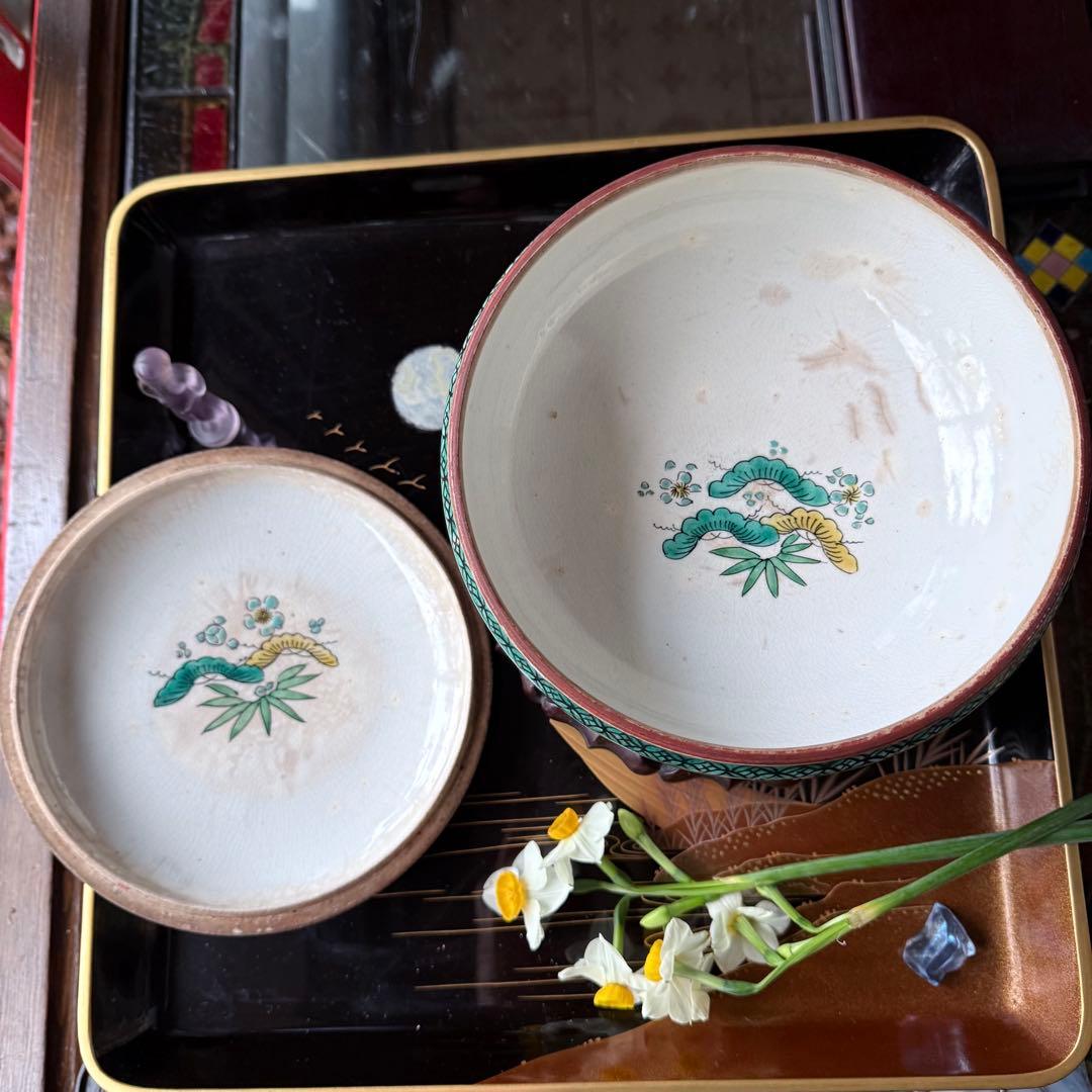 T様へ感謝お嫁入り‼️九谷焼KUTANI あじさい❌鶴❌松 蓋もの食籠作り