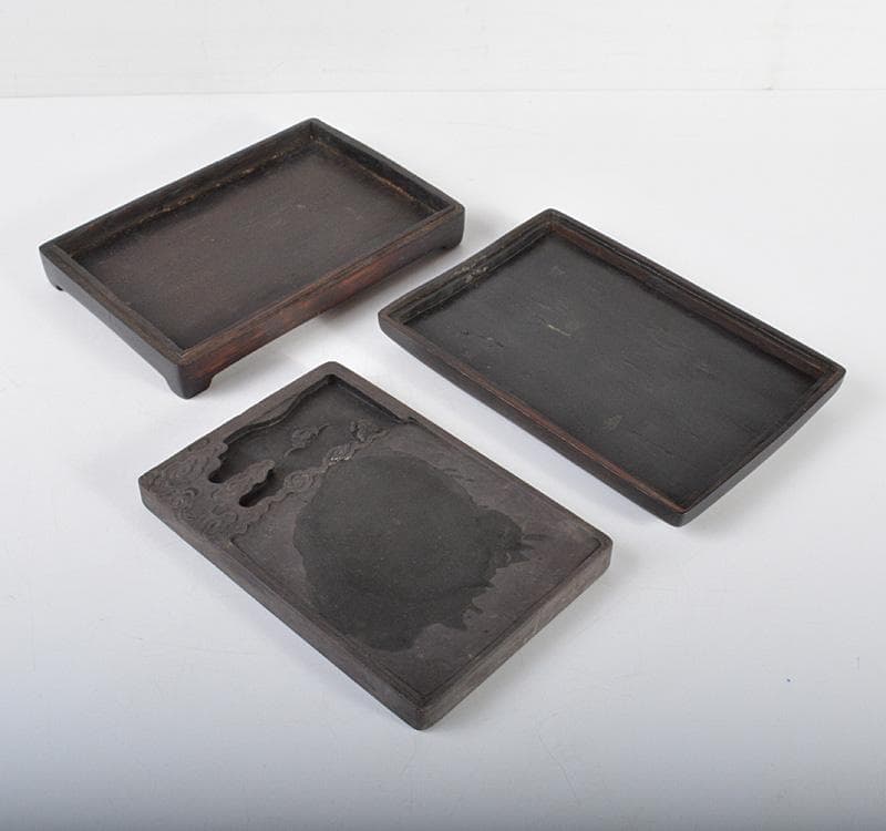 中国 書道具 蝙蝠刻 端渓硯 唐木箱付 F R4557