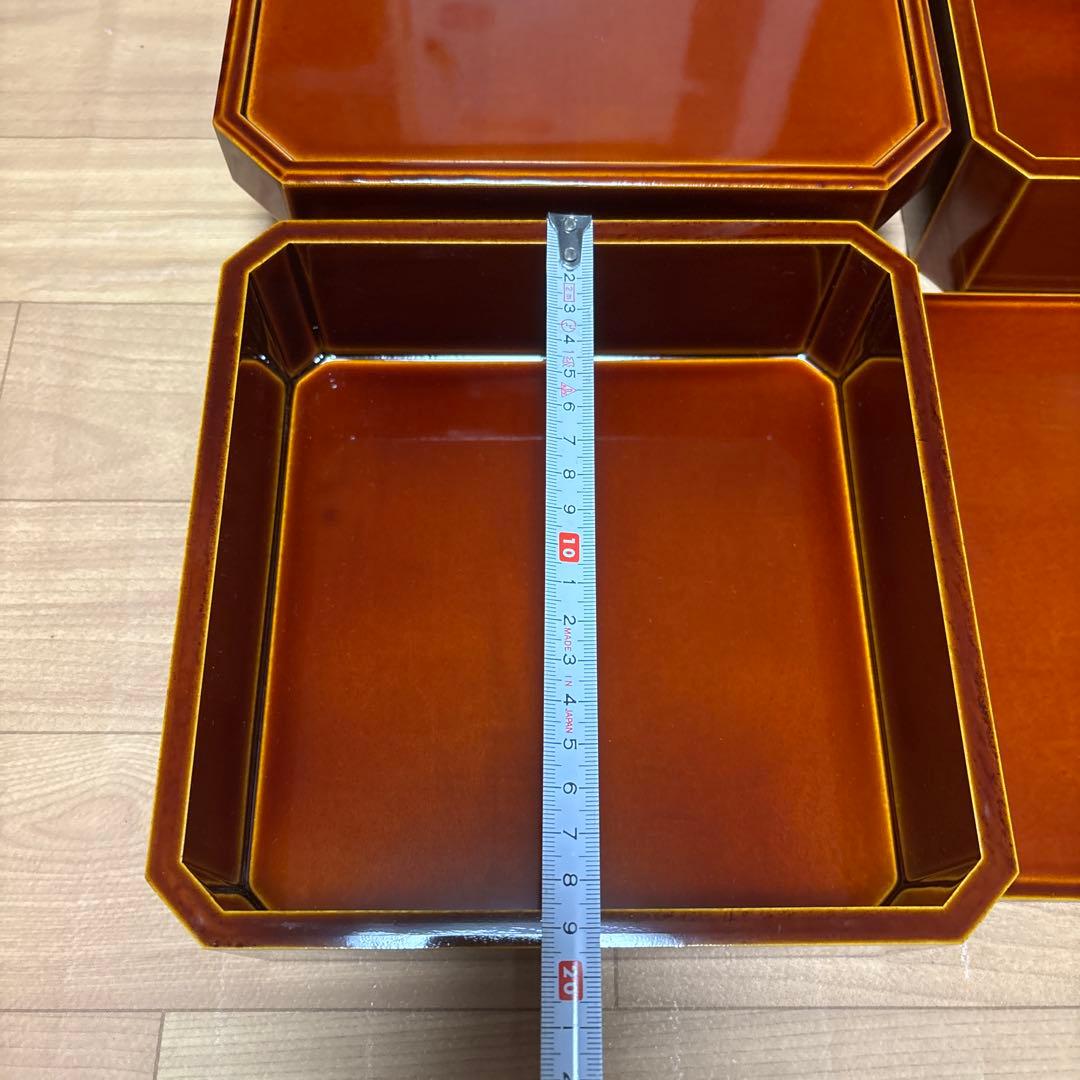 飛騨高山春慶塗　漆器 三段重　台付隅切三段重6寸5分　￼未使用品　木製　うるし塗