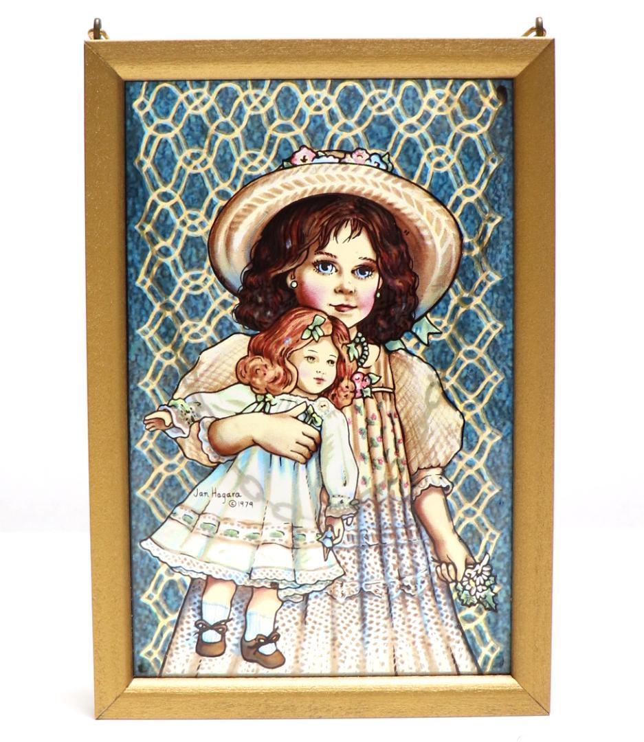 ジャン・ハガラ 少女と女の子の人形 ヴィンテージ ステンドグラス