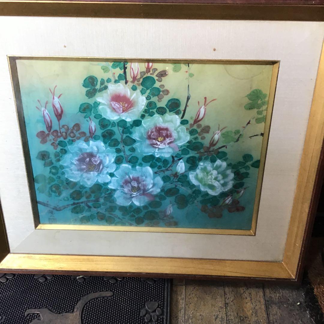 絵画 油絵つるバラの絵画です。銘有り。硯山作。新春売り切り価格です‼️