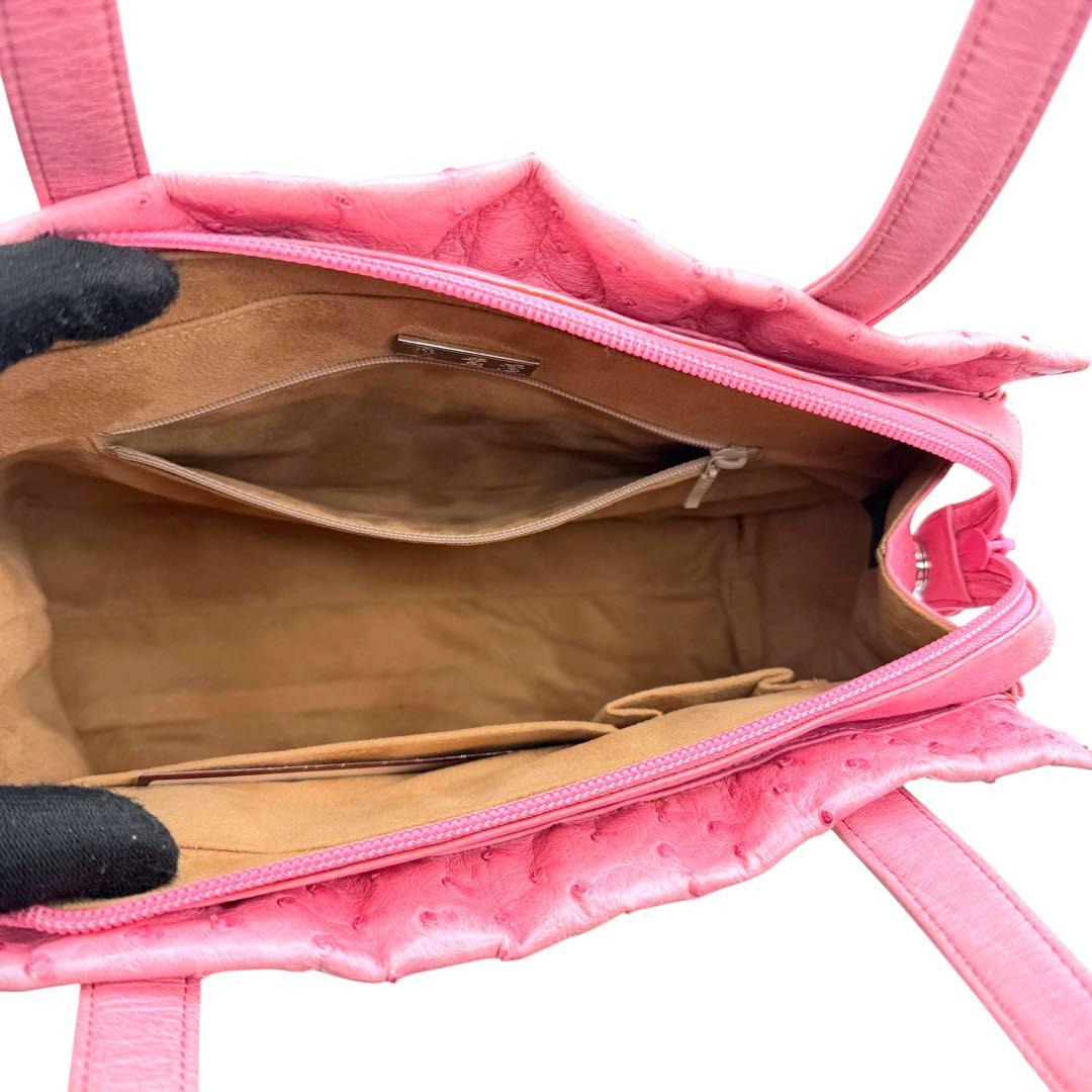 JRA ハンドバッグ オーストリッチ 本革 フルポイント 貴彦 ピンク 底鋲