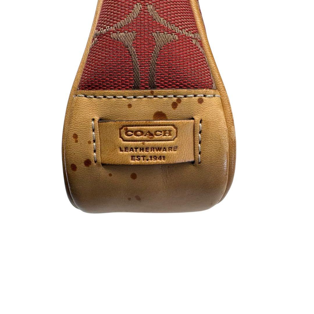 美品 COACH ハンドバッグ アクセサリーポーチ シグネチャー レザー