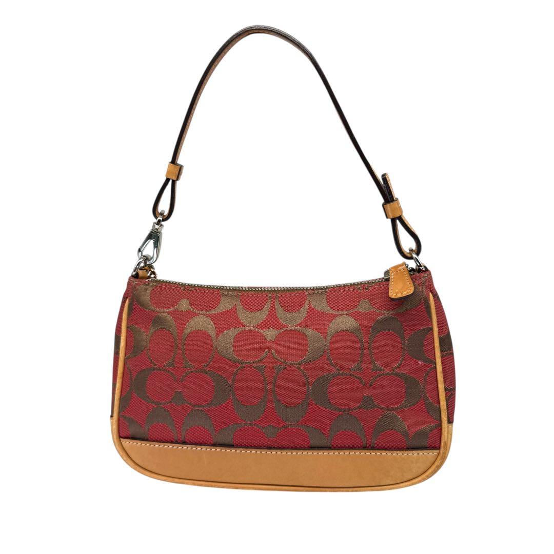 美品 COACH ハンドバッグ アクセサリーポーチ シグネチャー レザー