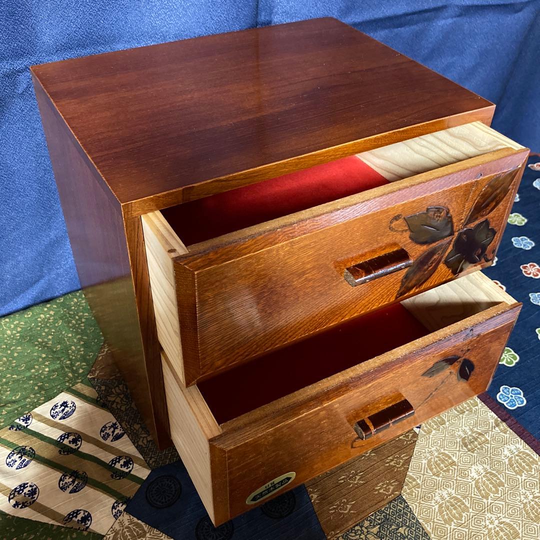 天然木 樺細工 桜皮細工 2段 小引き出し 引き出し タンス 脚つき ⑥