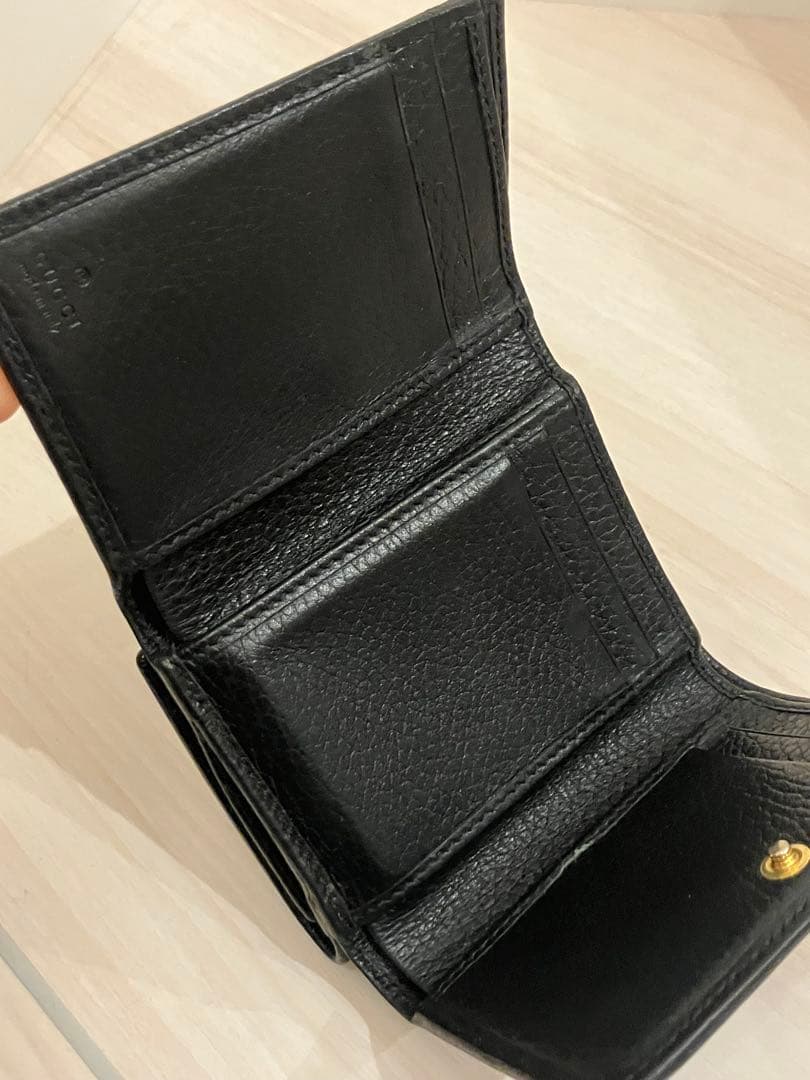 GUCCI グッチ　ダブルG マーモント　黒　レザー三つ折り財布　ウォレット