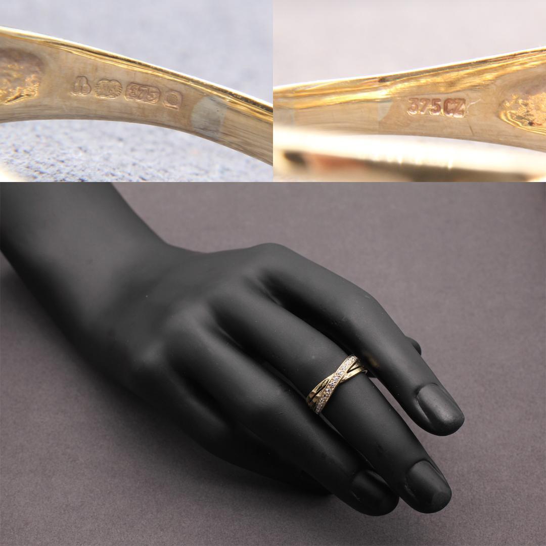 アンティーク】連結三連リング（9K）14号【J27346】